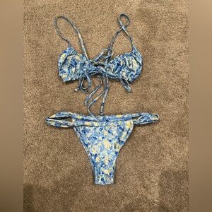 Kulani Kinis love story ruched bikini triangle strap top cheeky bottoms Sz small